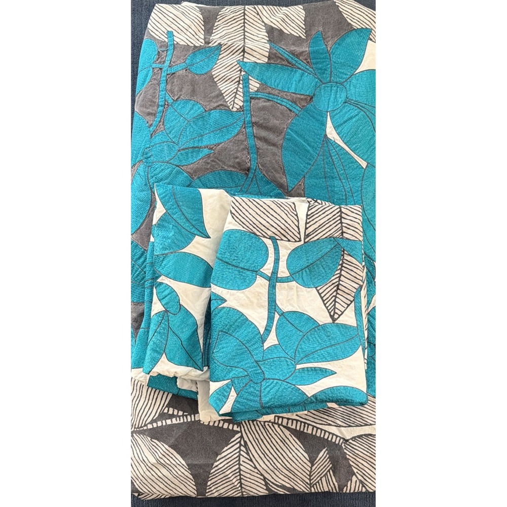 Vintage West Elm Sketchbook Floral King Duvet Cover Sham Set 3 PCS Blue Gray